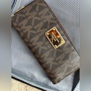 Michael Kors Dark Brown and Gold Wallet